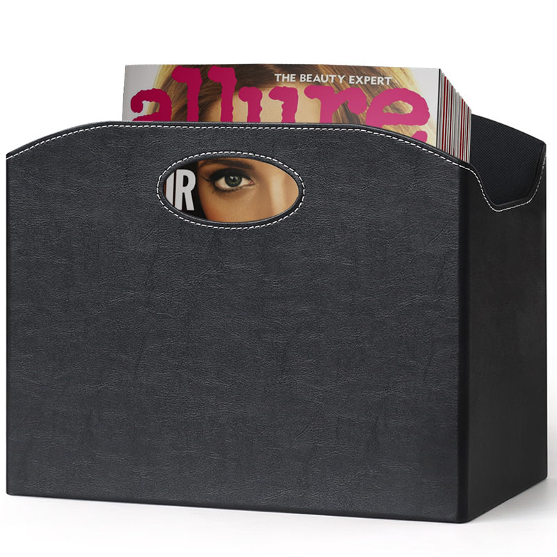 Latitude Run® Faux Leather Magazine Holder, Stylish Black Organizer ...